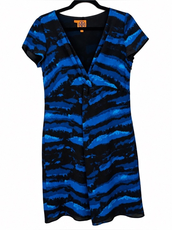 Tory Burch Dresses & Skirts - Tory Burch| 100% Silk Blue Black Abstract Print V Neck Cocktail Dress Size 6